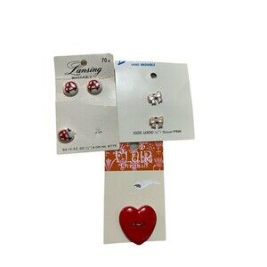 Vintage Plastic Buttons On Cards Bows Heart Cars